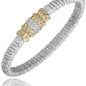 6mm Diamond Bangle Bracelet in sterling silver and 14 karat yellow gold