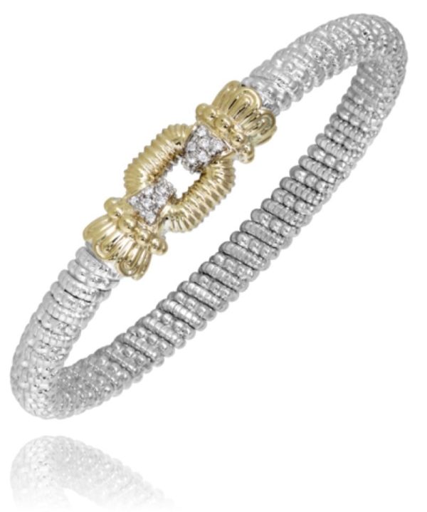 Open Square Diamond Bangle Bracelet in sterling silver and 14 karat yellow gold