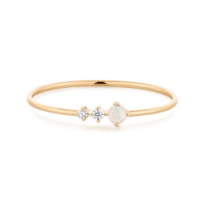 14 karat yellow gold band with an round opal and 2 round diamonds