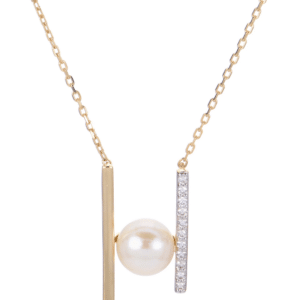 Perfect Balance Pearl and Diamond Necklace in 14k Yellow Gold