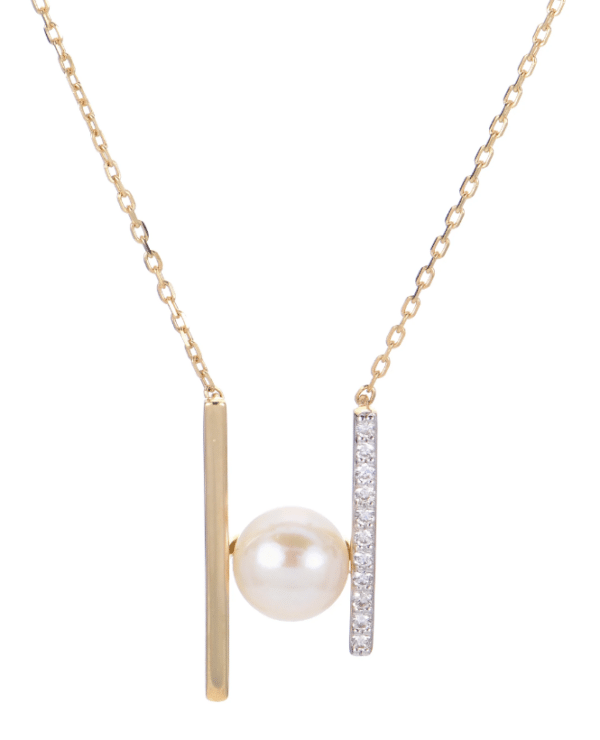 Perfect Balance Pearl and Diamond Necklace in 14k Yellow Gold