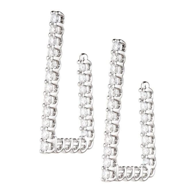 Diamond Medium Triangle Hoop Earrings in 18k White Gold by Hearts On Fire