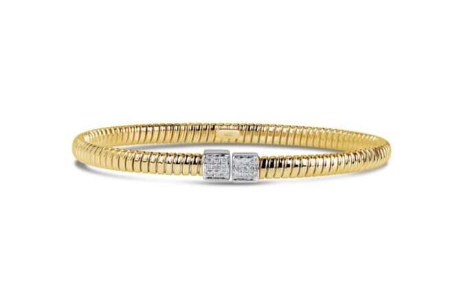 Twisted Diamond Cuff Bracelet in 18k White and Yellow Gold
