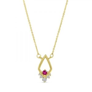 Ruby and Diamond Geometric Necklace in 14 karat yellow gold