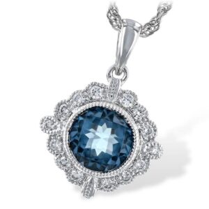 Blue Topaz and Diamond Halo Pendant Necklace