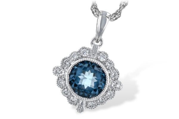 Blue Topaz and Diamond Halo Pendant Necklace
