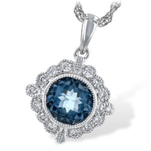 London Blue Topaz and Diamond Necklace in 14 karat white gold by Allison Kaufman