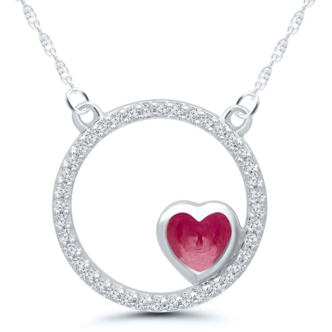 LoveFire Greenland Heart Ruby and Diamond Circle Pendant in 14k White Gold by Tache