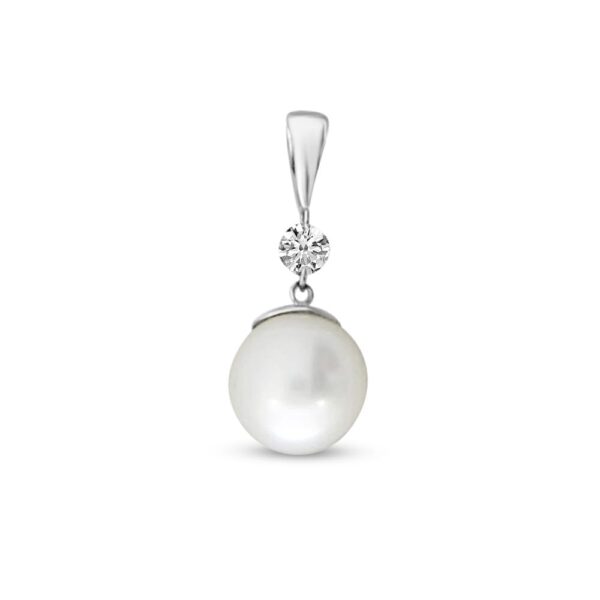 Freshwater Pearl and Diamond Pendant in 14k White Gold by Brevani