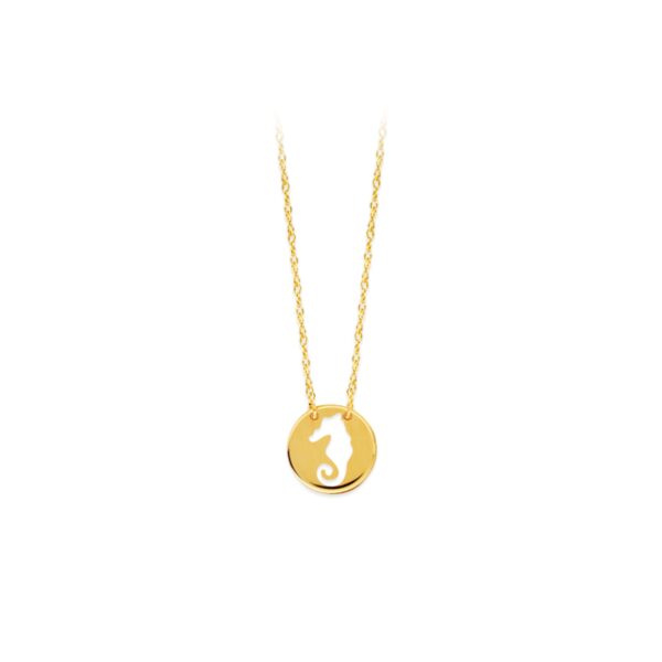 Mini Seahorse Cut-Out Disc Pendant Necklace in 14k Yellow Gold
