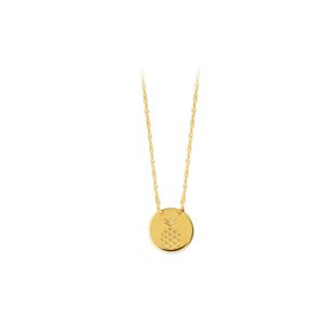 Etched Pineapple Mini Disc Pendant Necklace in 14k Yellow Gold