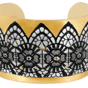 Black Lace Cuff Bracelet in 22k Gold Leaf by Evocateur