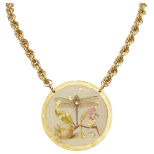 Dragonfly Garden Pendant Necklace in 22k Gold Leaf by Evocateur