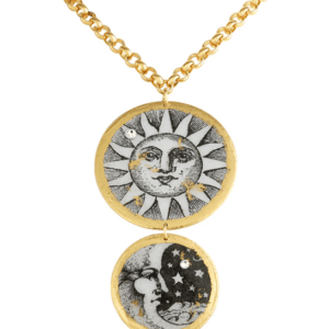 Sun and Moon Double Pendant Necklace in 22k Gold Leaf by Evocateur