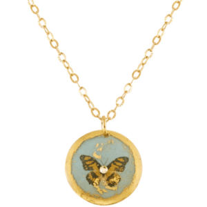 Butterfly Crystal Pendant Necklace in 22k Gold Leaf by Evocateur