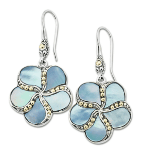Sumba Blue Mother-Of-Pearl Earrings in sterling silver with solid 18 karat yellow gold accents