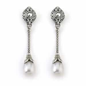 Penurunan Pearl Drop Earrings in Sterling Silver by Samuel B.