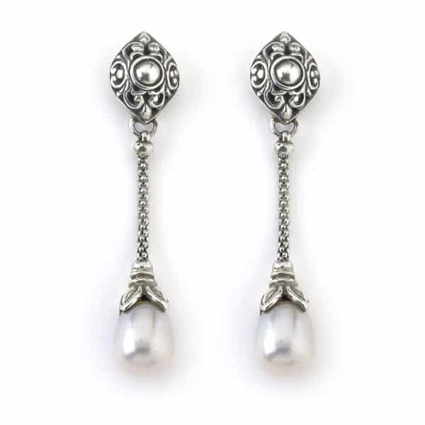 Penurunan Pearl Drop Earrings in Sterling Silver by Samuel B.