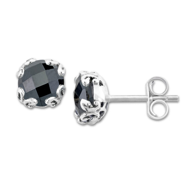 Black Spinel Glow Stud Earrings in Sterling Silver by Samuel B.