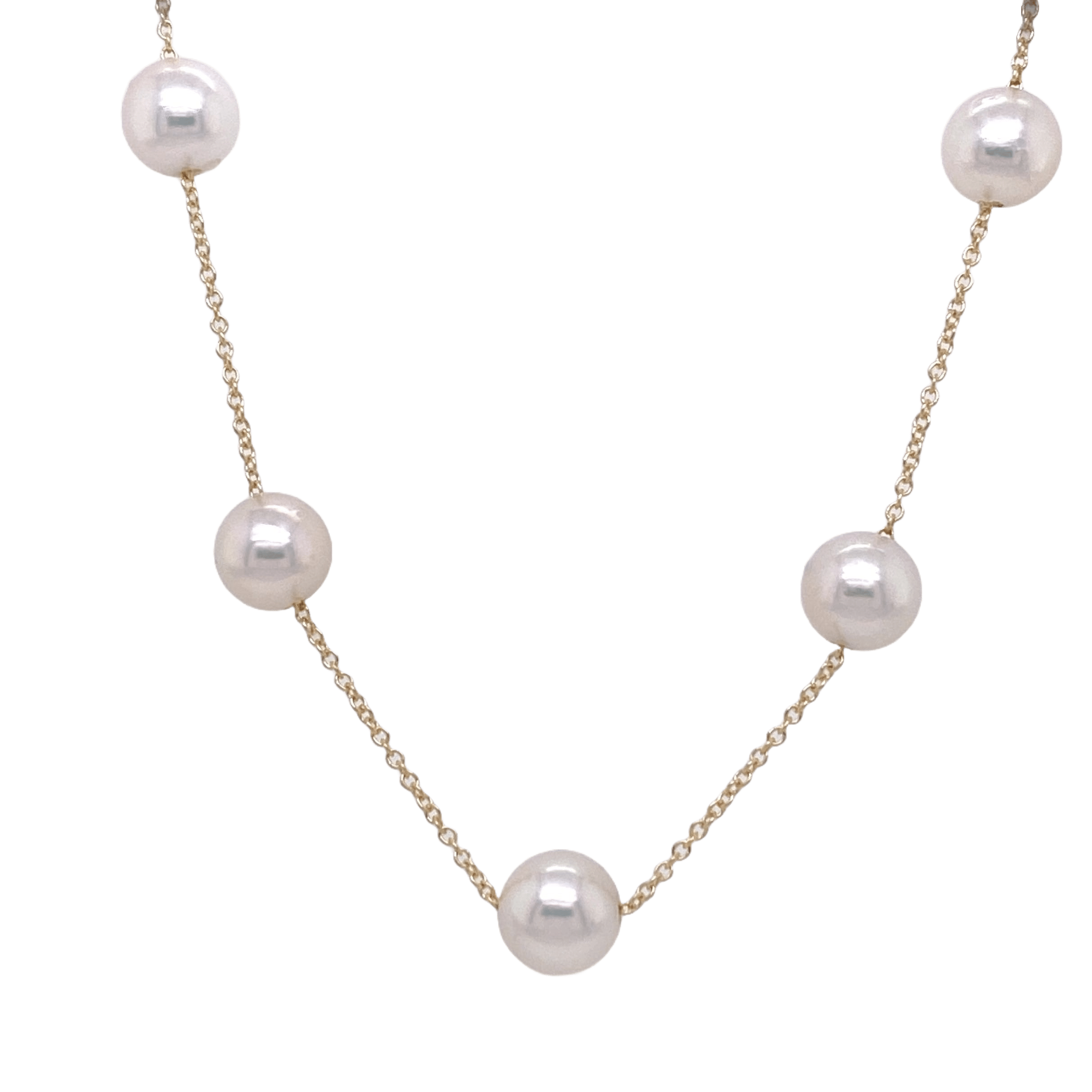 Akoya Pearl Station Necklace in 14k Yellow Gold
