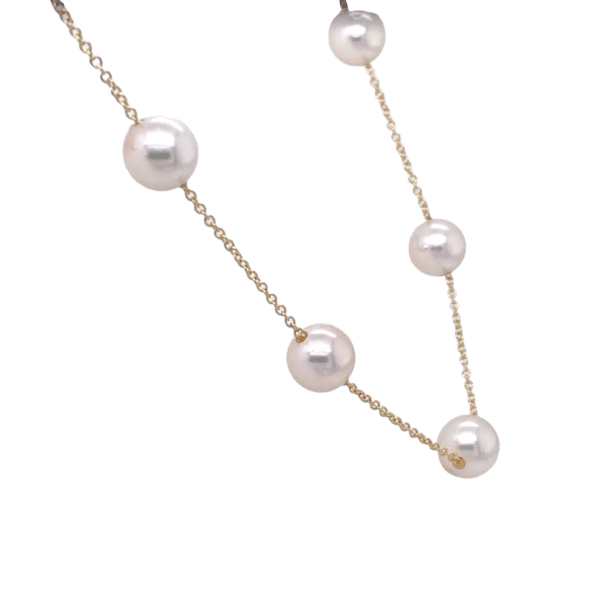 Akoya Pearl Station Necklace in 14k Yellow Gold
