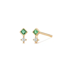 Emerald and Diamond Stud Earrings in 14k Yellow Gold by Aurelie Gi