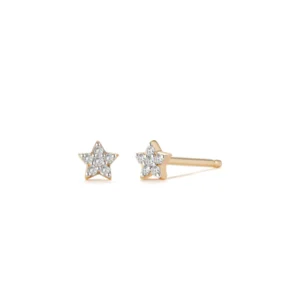 A pair of 14 karat yellow gold star stud earrings by Aurelie Gi with round diamonds weighing 0.036 carat total weight