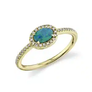 Blue Opal Doublet and Diamond Halo Ring