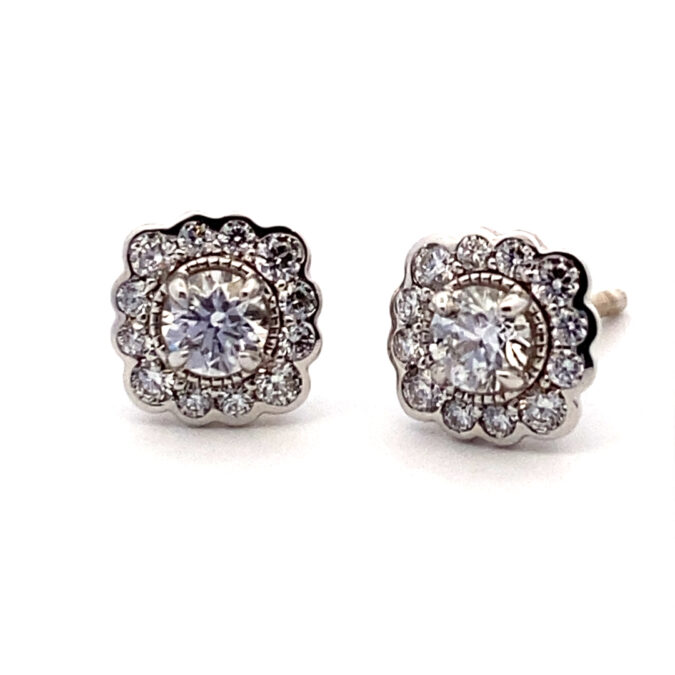 Diamond Liliana Flower Stud Earrings in 18k White Gold by Hearts On Fire