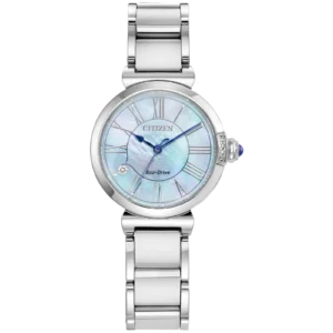 L Mae Watch by Citizen - Silver-Tone Stainless Steel Bracelet, Light Blue Dial, Eco-Drive Technology