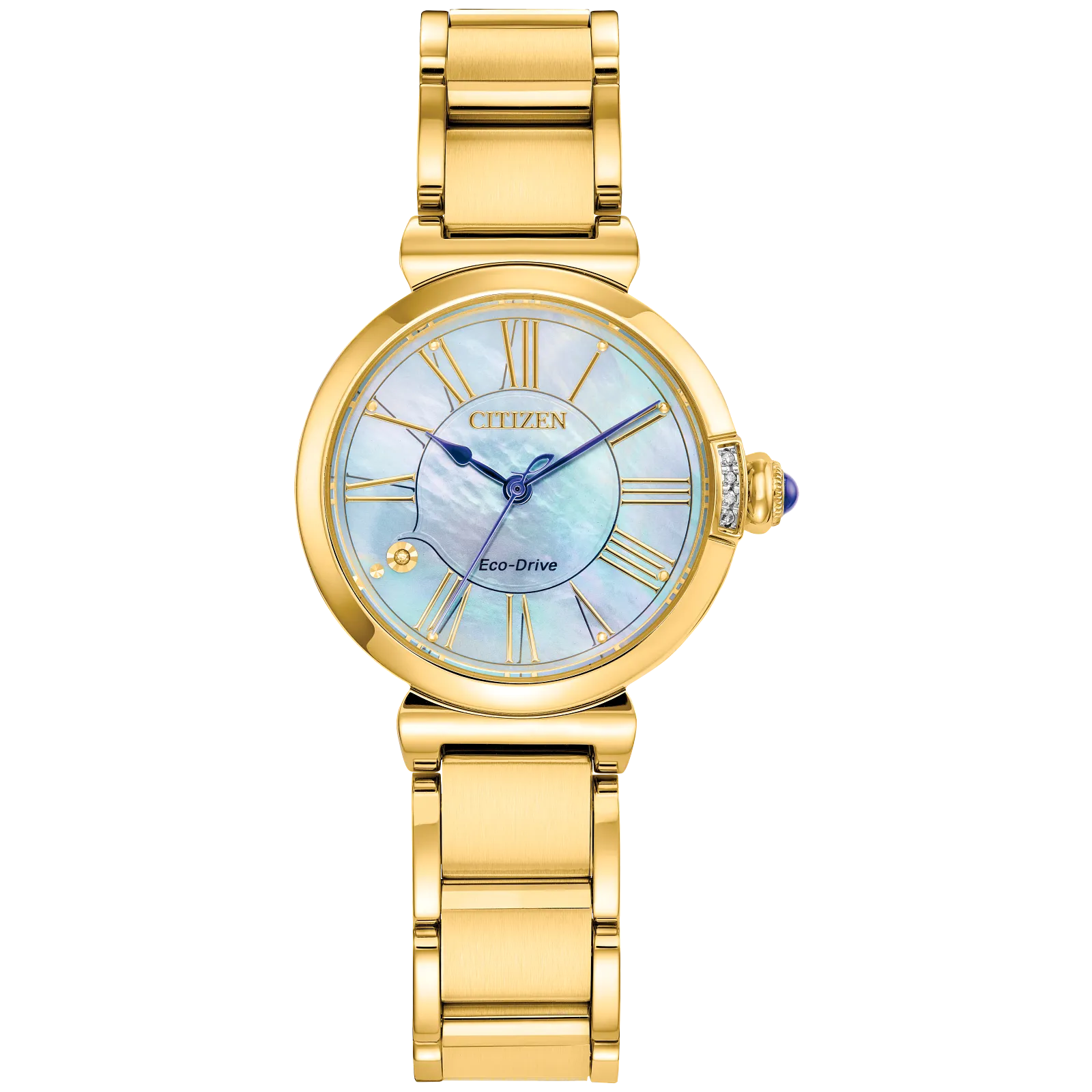 L Mae Watch by Citizen - Gold-Tone Stainless Steel Bracelet, Light Blue Dial, Eco-Drive Technology