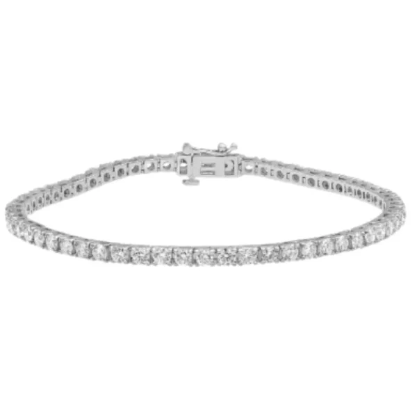 One 14 karat white gold lab-grown diamond tennis bracelet containing 61 lab-grown round brilliant diamonds weighing 4.10 carats total weight