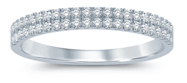 A 14 karat white gold double row diamond wedding with 0.25 carats of round brilliant diamonds