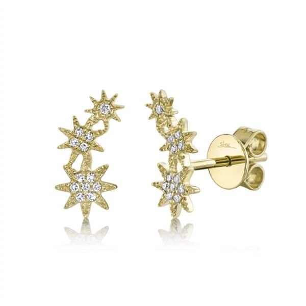 Diamond Star Ear Climber Earrings in 14 karat yellow gold by Shy Creation