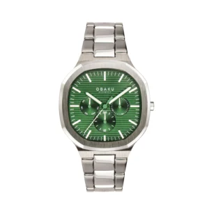 Ild Jude by Obaku - Steel case watch with green dial and stainless steel link bracelet.