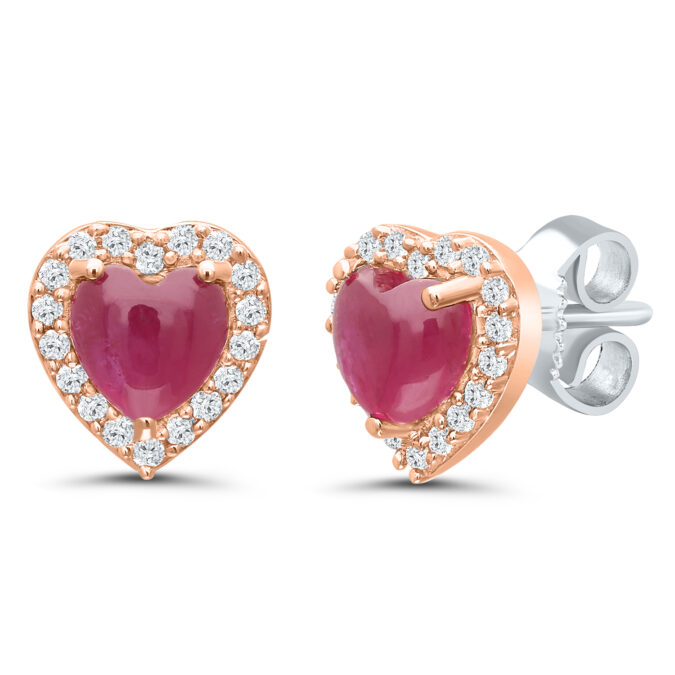 LoveFire Greenland Ruby and Diamond Heart Earrings in 14k Rose Gold