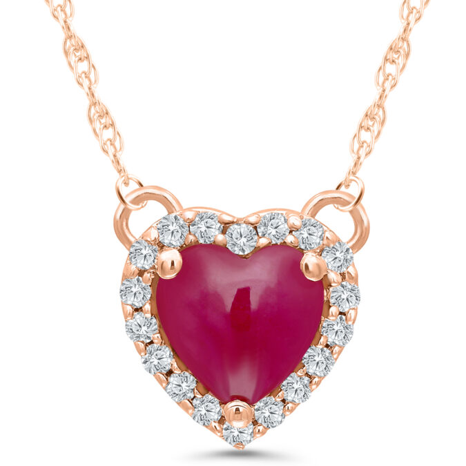 LoveFire Greenland Ruby and Diamond Halo Pendant in 14k Rose Gold by Tache