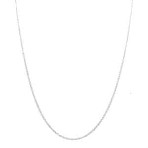 an 18 karat white gold rolo link chain necklace measuring 1.3mm wide and 18" long