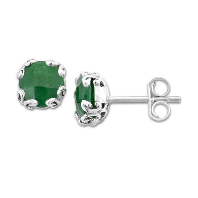 Emerald Glow Stud Earrings in Sterling Silver by Samuel B.