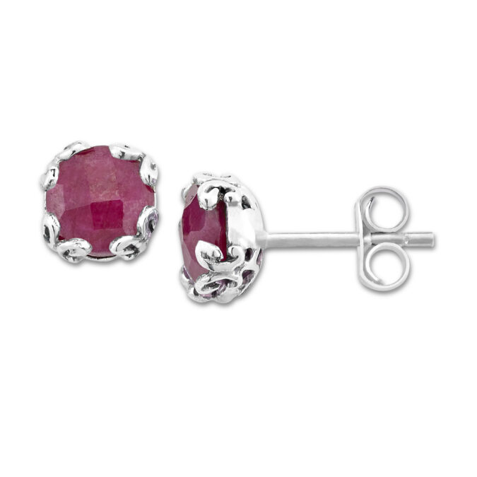 Ruby Glow Stud Earrings in Sterling Silver by Samuel B.