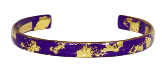 Island Purple Enamel Cuff Bracelet in 22k Gold Leaf by Evocateur