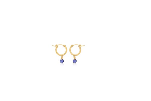 Lab-Grown Blue Sapphire Drop Huggie Hoop Earrings by Dee Berkley