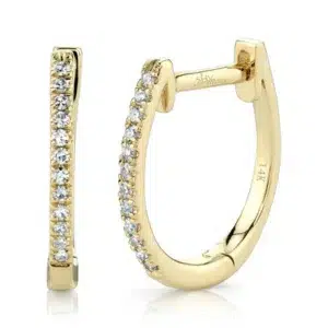 One pair of 14 karat yellow gold huggie hoop earrings by SHy Creation set with single-cut diamonds weighing 0.08 carat total weight