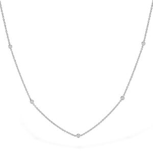 Gold Diamond Station Necklace in 14 karat white gold with 18 round brilliant diamonds weighing 0.25 carat total weight