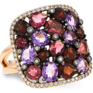 Rose Gemstone and Diamond Halo Ring