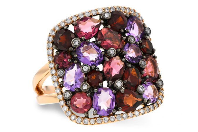 Rose Gemstone and Diamond Halo Ring