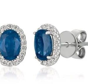 Blue Sapphire and Diamond Stud Earrings in 14 Karat White Gold by Le Vian