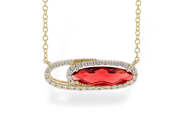 Garnet and Diamond Oval Pendant Necklace
