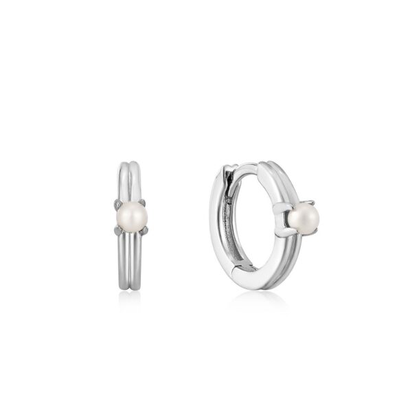 Silver Pearl Huggie Hoop Earrings by Ania Haie