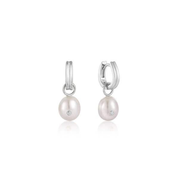 Sparkle Pearl Drop Huggie Hoop Earrings by Ania Haie